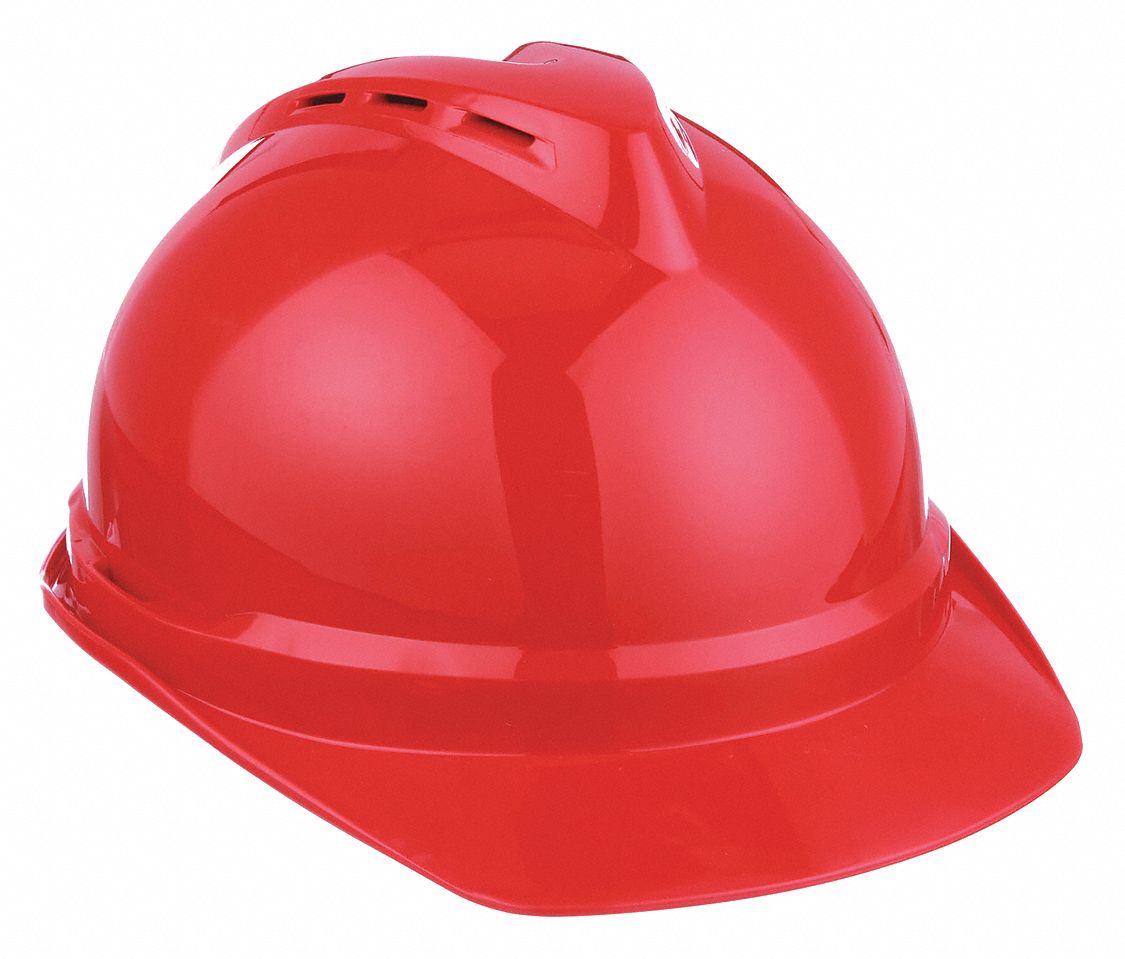 SLOTTED CAP, CSA Z94.1-2015, TYPE 1, CLASS E, PE, 6-PT FAS-TRAC III RATCHET, FRONT BRIM, RED