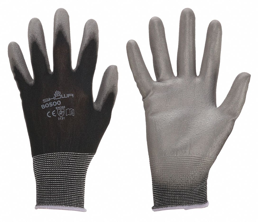 COATED GLOVES, XL (9), SMOOTH, PUR, DIPPED PALM, ANSI ABRASION LEVEL 3, PALM