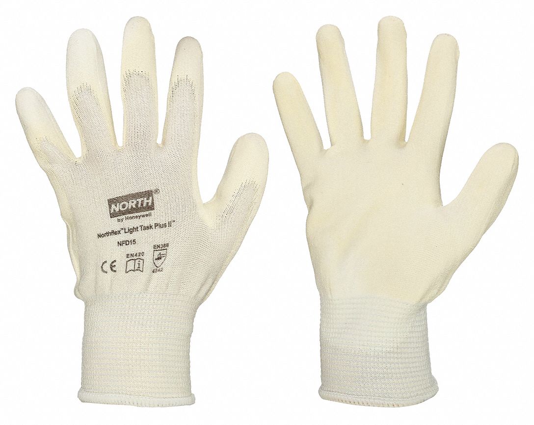 LIGHT TASK PLUS II COATED GLOVES, WHITE, M, STRAIGHT THUMB, ¾ DIP