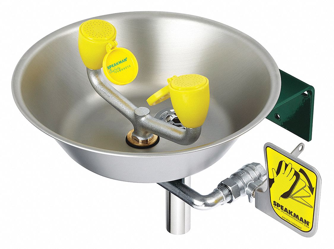 Eye/Face Wash Station, Wall Mount, SS, 16 W