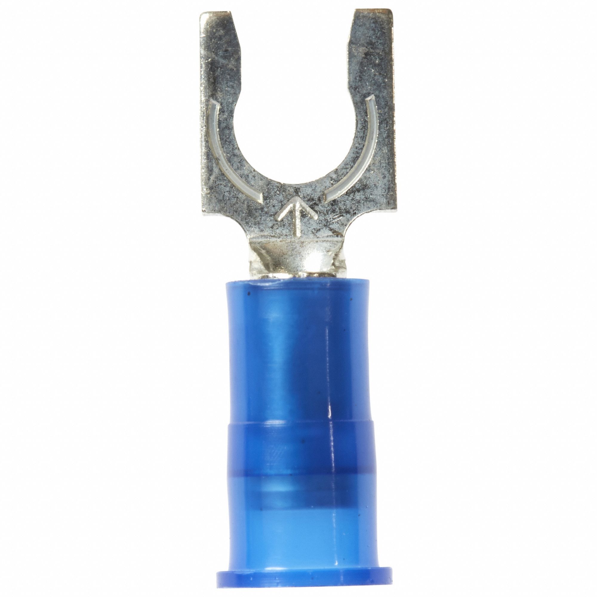 FORK TERMINAL, BLUE, NYLON, #10 STUD SIZE, 16 AWG TO 14 AWG WIRE SIZE RANGE, CRIMP/NYLON, 100 PK