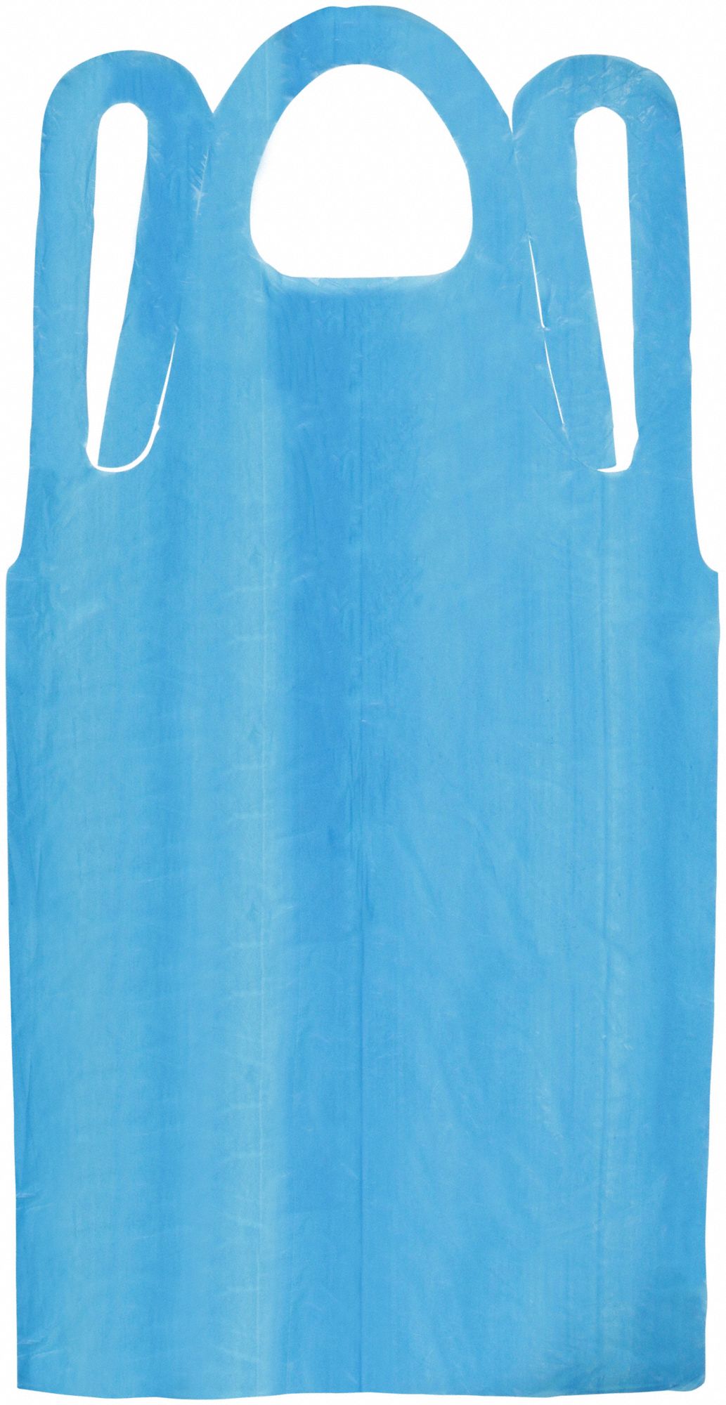 Disposable Apron: Polyethylene, 1.25 mil Thick, Shin, Tie, Tie, Blue, Universal, 100 PK