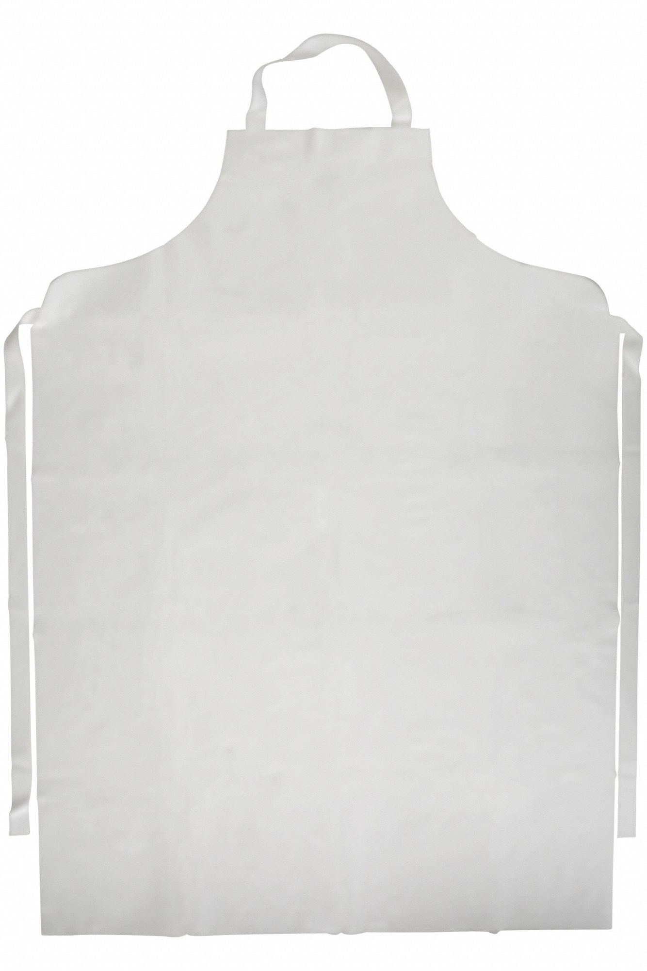 Bib Apron: Polyurethane, 9 mil Thick, Shin, Adj Strap, Tie, White, Universal
