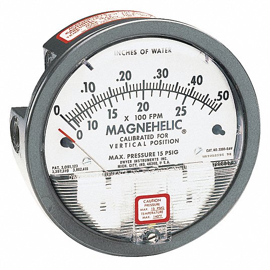Differential Pressure Gauge: 0 to 10 in wc, Dual Single-Side or Back, 1/8  in NPT Female