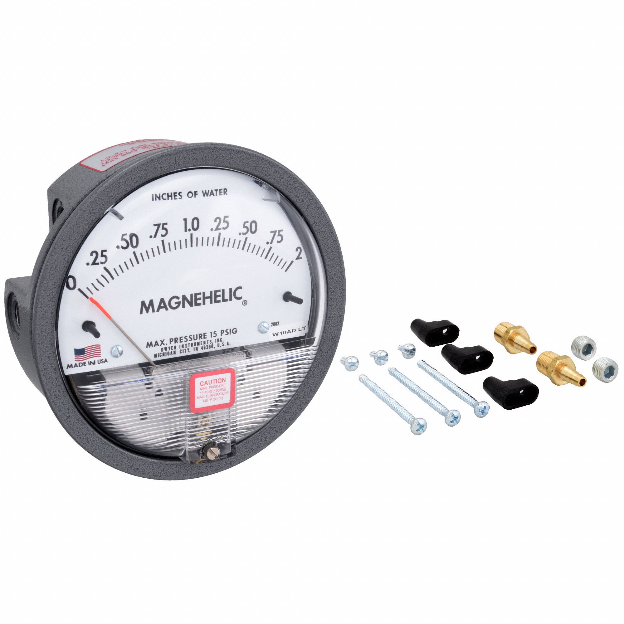 DWYER INSTRUMENTS 1/8 in FNPT Differential Pressure Gauge with 4 1/2 in Dial, 0 to 2 in wc, Die