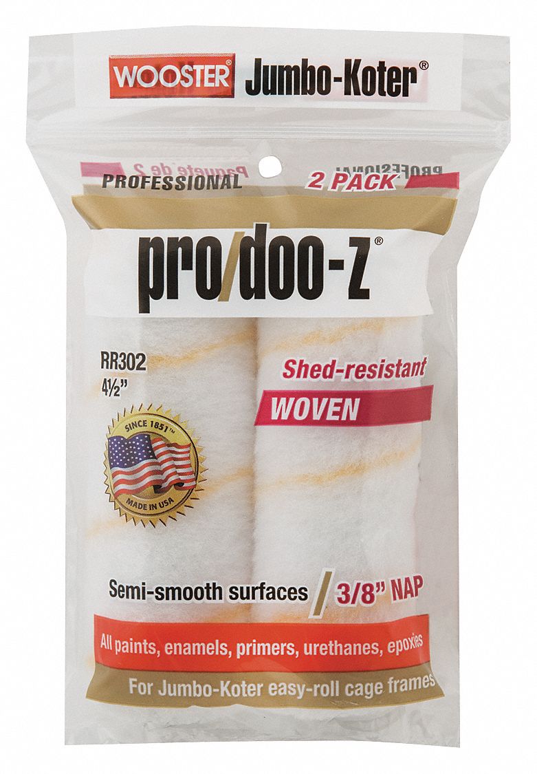 WOOSTER Mini Paint Rollers 4 1/2 in Lg, 3/8 in Nap Size, Woven Fabric