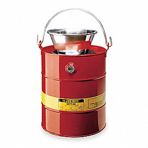 DRAIN CAN, FUNNEL, 5 GAL, RED, GALVANIZED STEEL, 16¾ IN H, 11⅝ IN OD, FOR FLAMMABLES