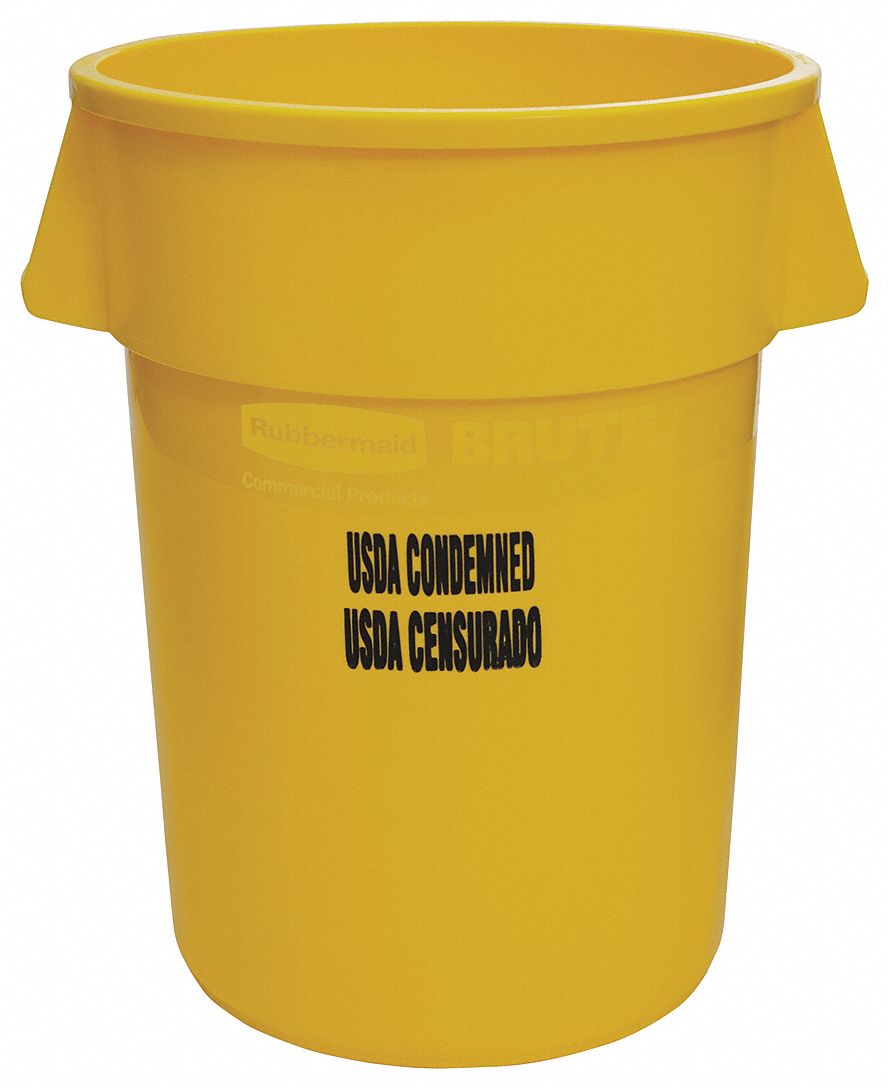 RUBBERMAID COMMERCIAL PRODUCTS 44 gal Round Trash Can, Plastic, Yellow