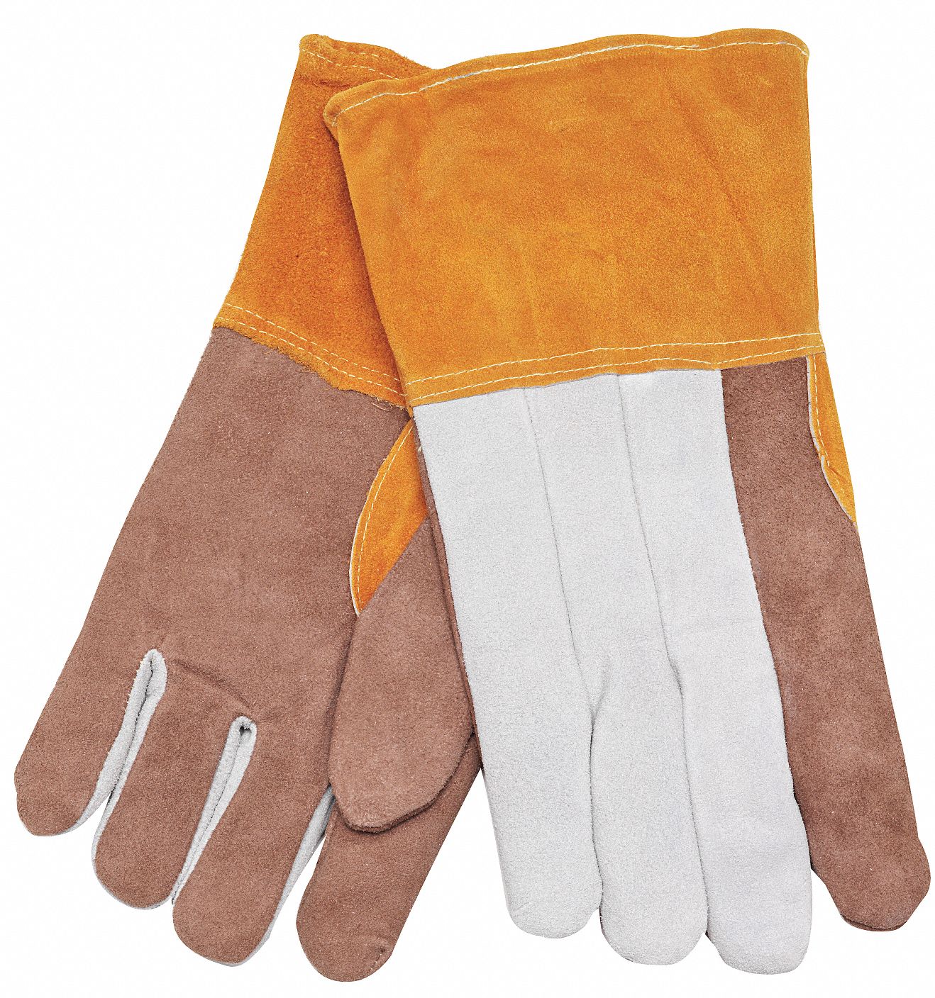 MCR SAFETY Welding Gloves Straight Thumb, Gauntlet Cuff, Premium, Brown/Gray Cowhide, XL Glove