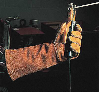 GANTS DE SOUDAGE, POUCE AIL&Eacute;, MANCHETTE DE GANTELET, CUIR DE VACHE ROUGE, S&Eacute;RIE Y, B&Acirc;TON, G