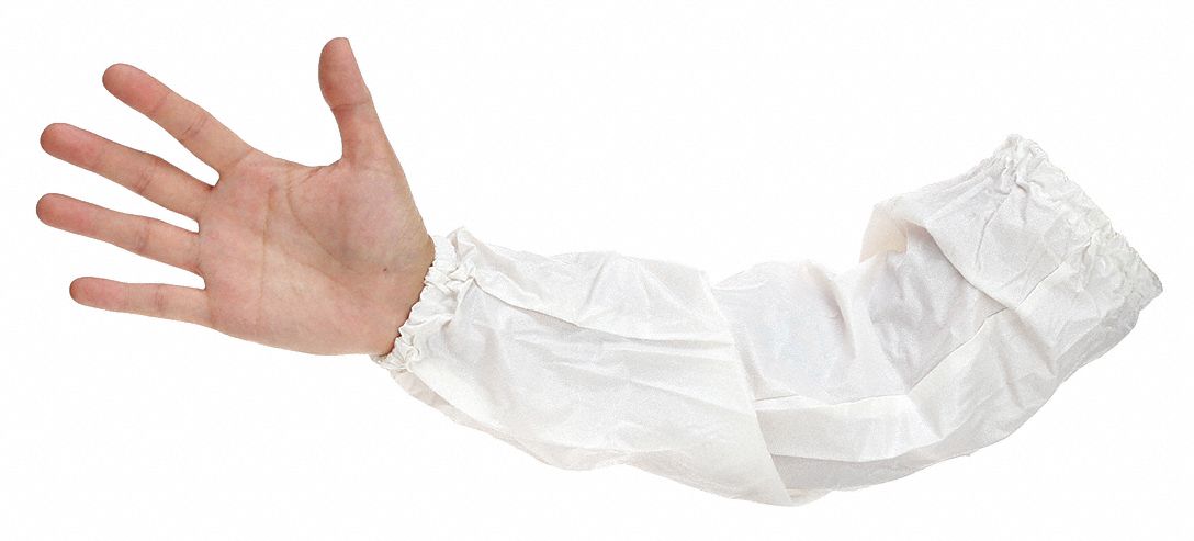 DISPOSABLE SLEEVE, VINYL, 18 IN, WELDED SEAM, WHITE, 8 MIL THICK