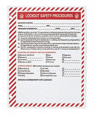 BRADY Lockout Procedure Forms: Sheets of Paper, 25 PK - 3TCK8|LOSF5 - Grainger