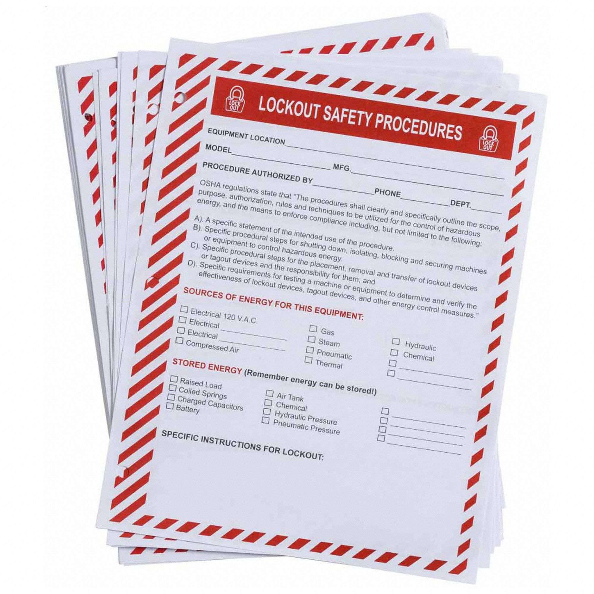 LOCKOUT PROCEDURE FORMS, 25 USERS SUPPORTED, ENGLISH, 25 PK
