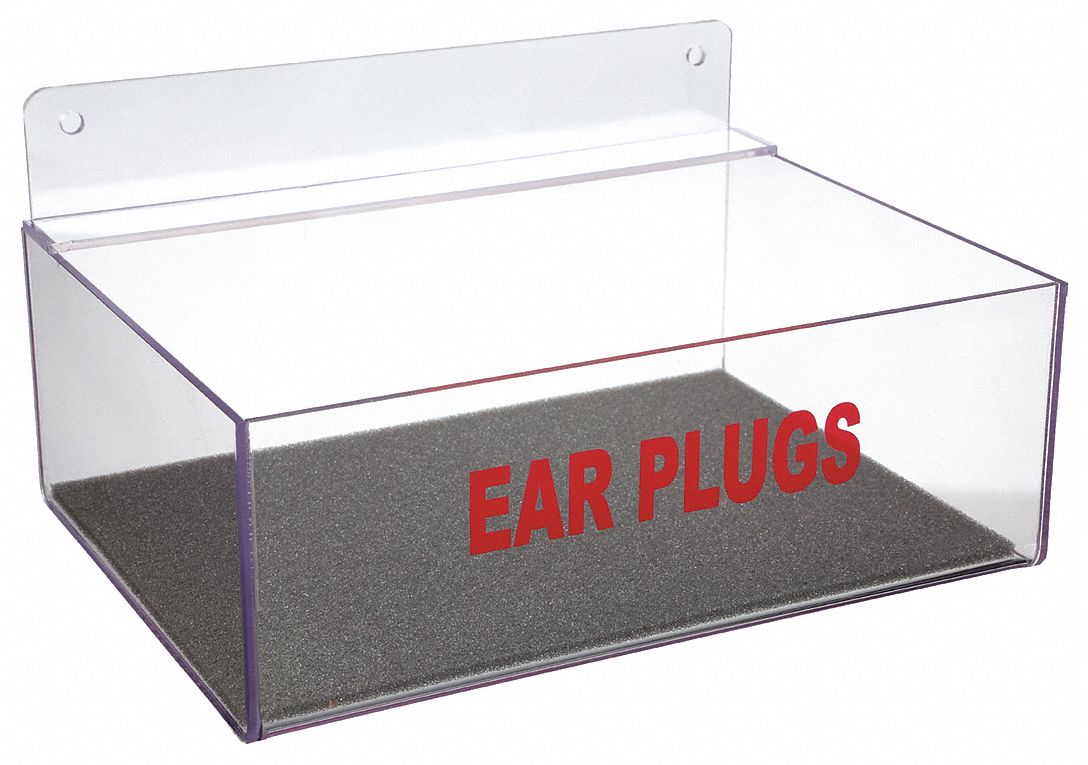 EAR PLUG DISPENSER, HIGH IMPACT PETG, WALL, 2 HOLE, OPEN, 9X3¼X6¾ IN, MOUNTABLE