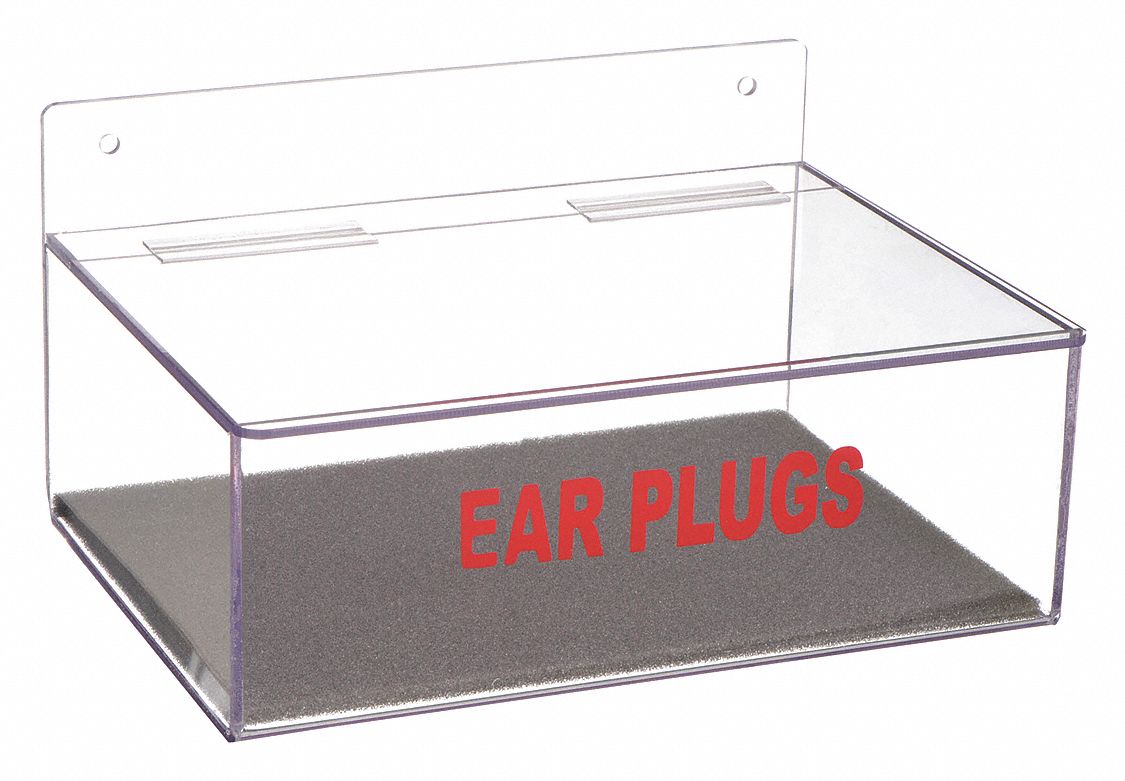 EAR PLUG DISPENSER, HIGH IMPACT PETG, WALL, 2 HOLE, HINGE, 9X4 5/8X6¾ IN