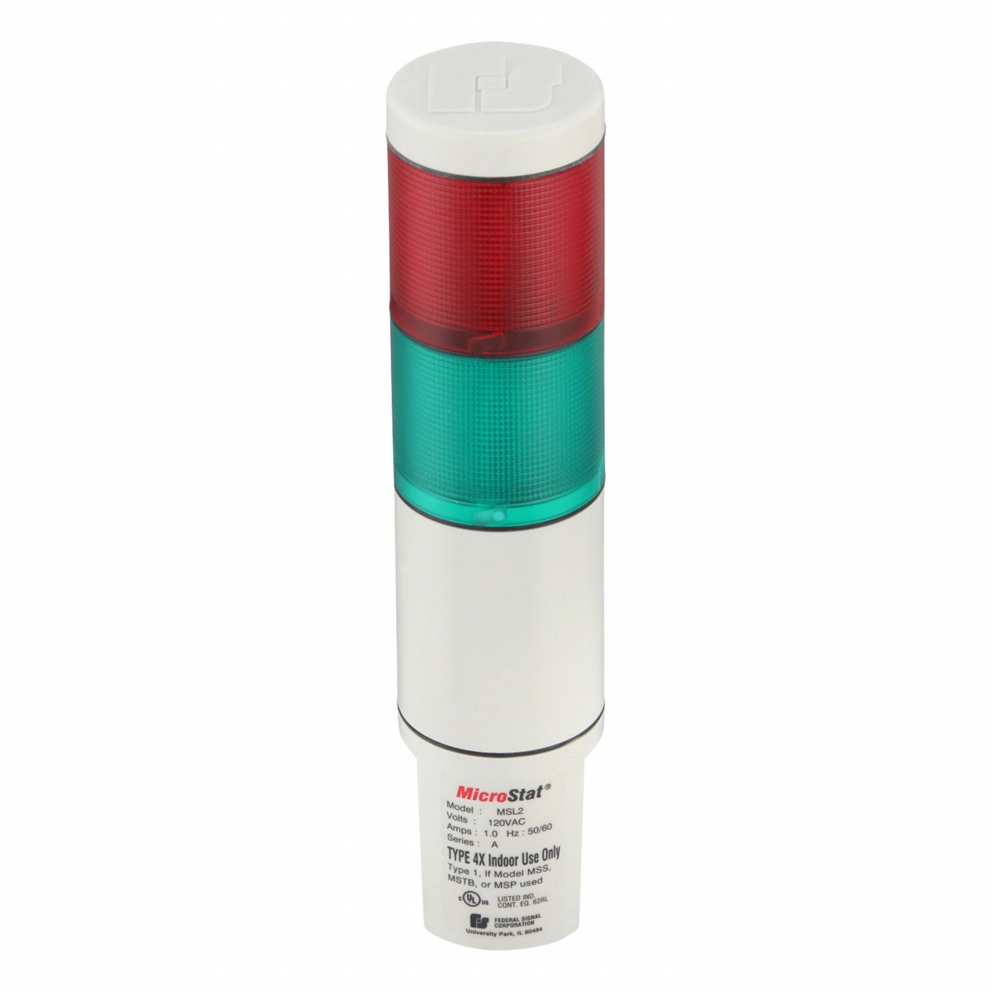 Status Indicator Light: 2 Tier, Green/Red, No Sounder Tier, 9 13/16 in Overall Ht