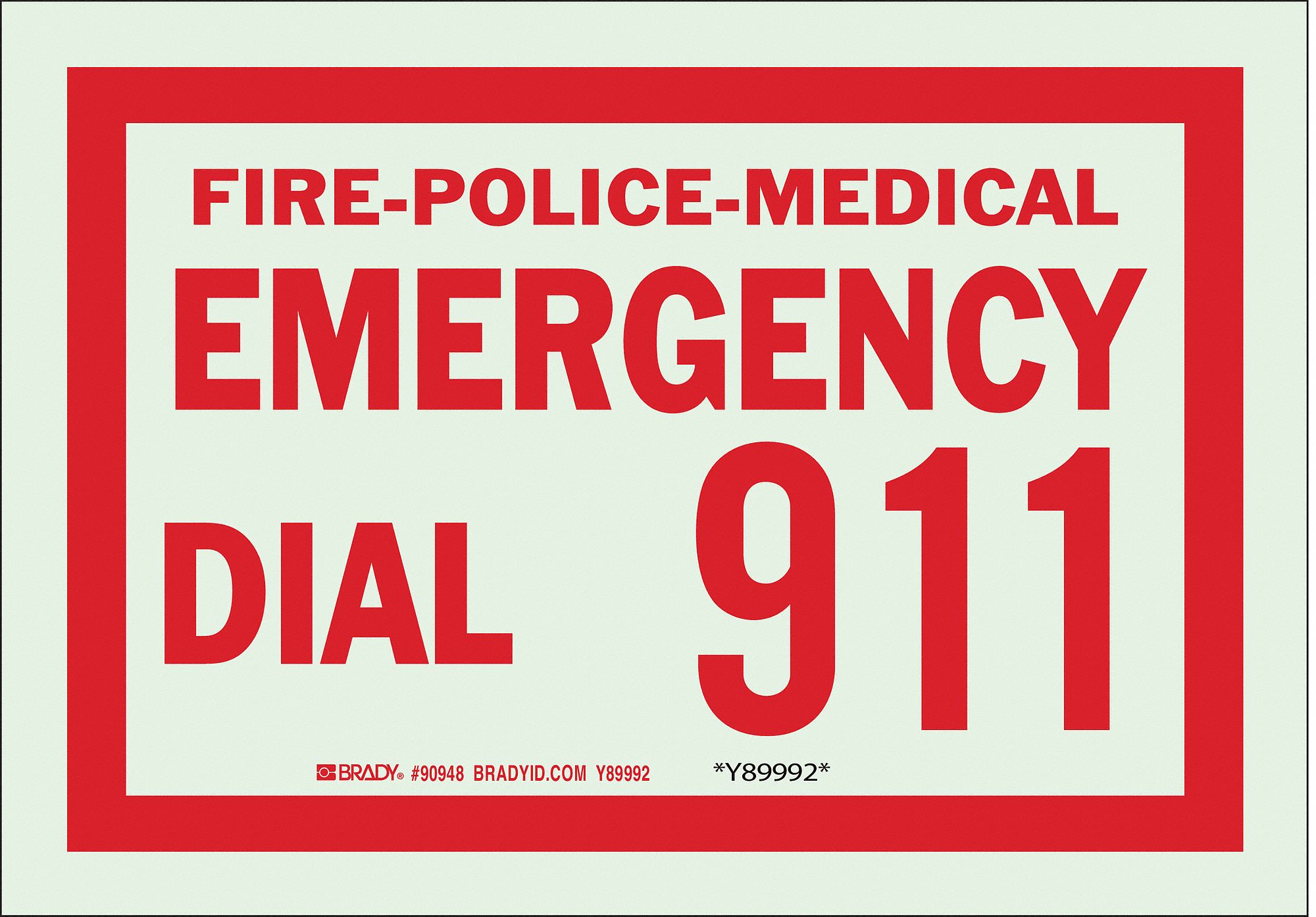 Emergency Sign, 7" x 10", Plastic