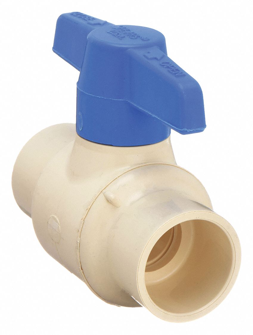 Ball Valve, CPVC, Inline, 1-Piece, Pipe Size 1/2 in, Connection Type ...