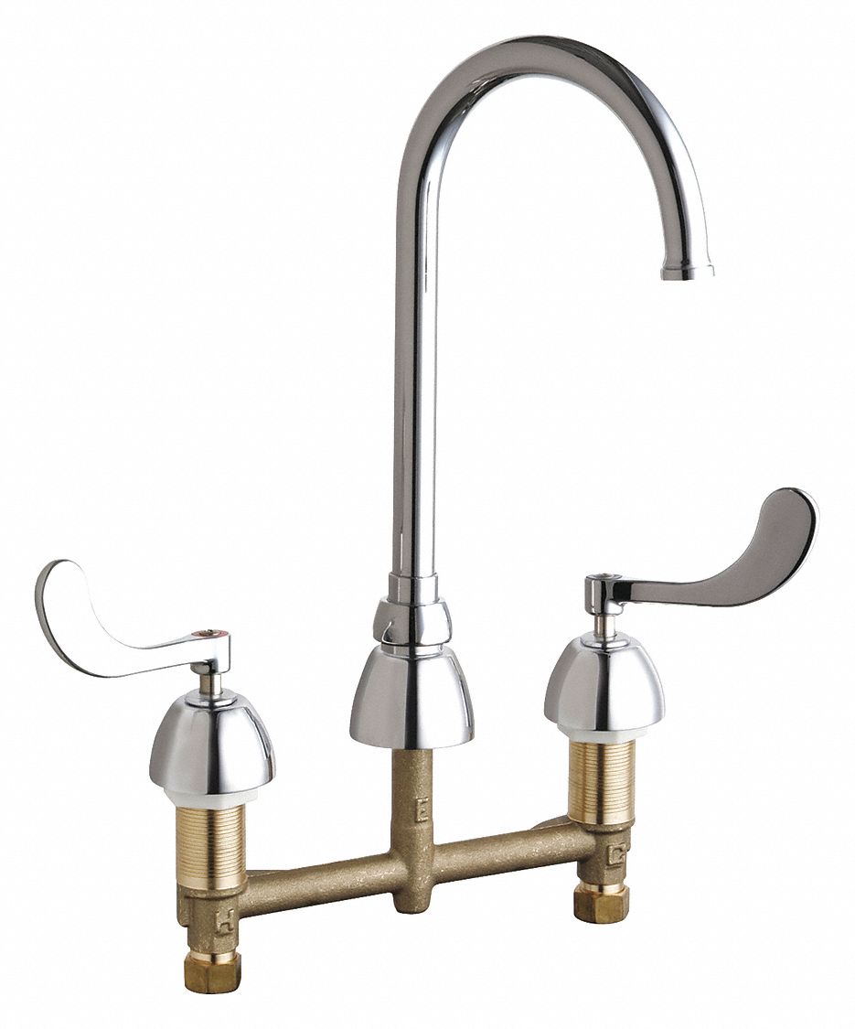 CHICAGO FAUCETS Chrome, Gooseneck, Bathroom Sink Faucet, Kitchen Sink