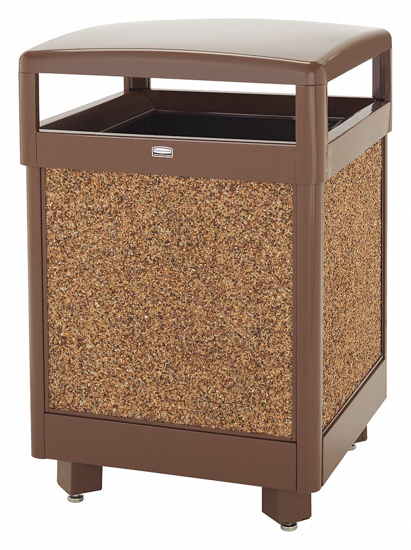 RUBBERMAID COMMERCIAL PRODUCTS 45 gal Square Trash Can, Stone, Brown