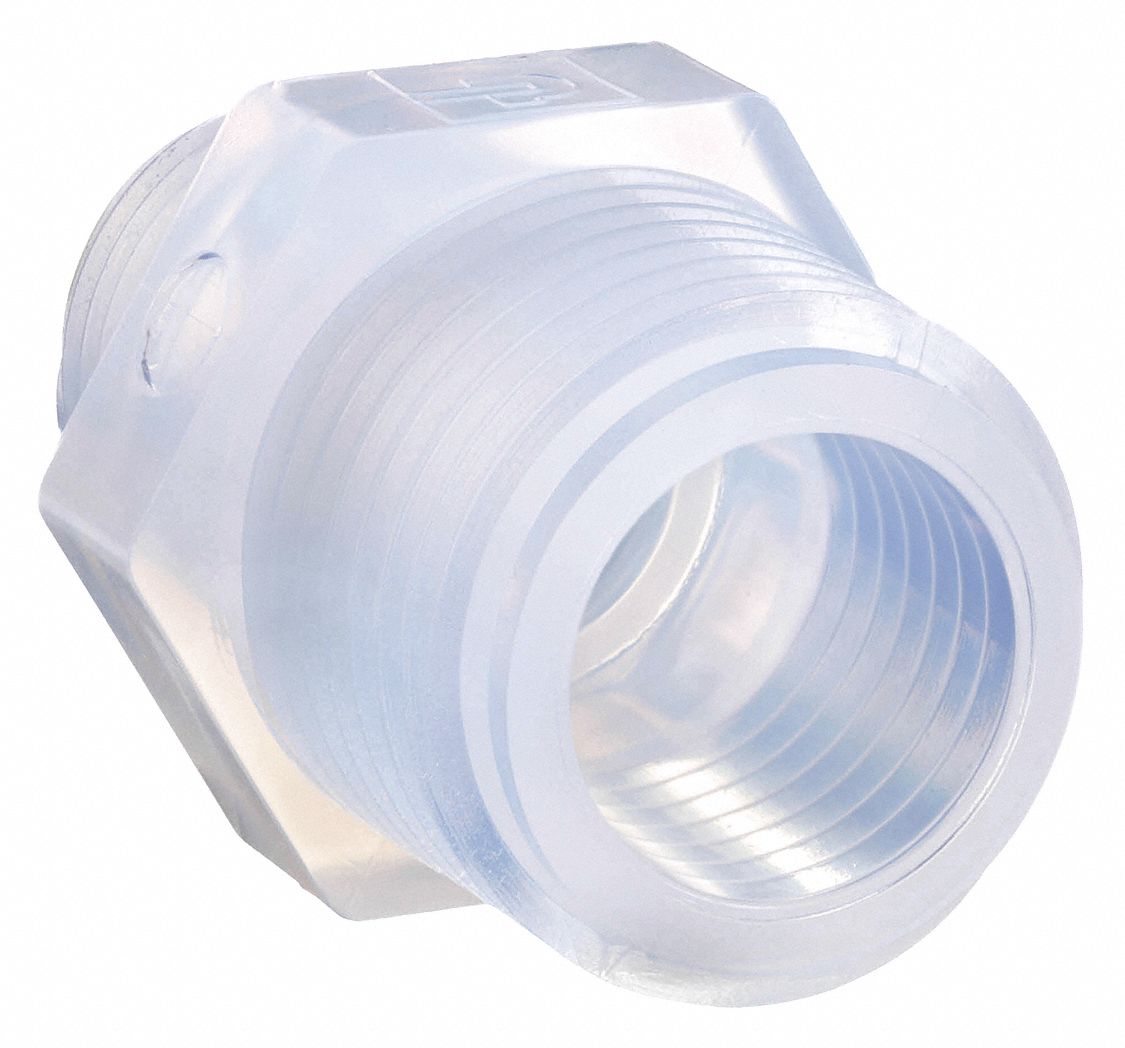 Pipe Straight: 3/8 in x 3/8 in Pipe Size, 13/16 in Hex Size, 1 25/64 in Overall Lg, PFA