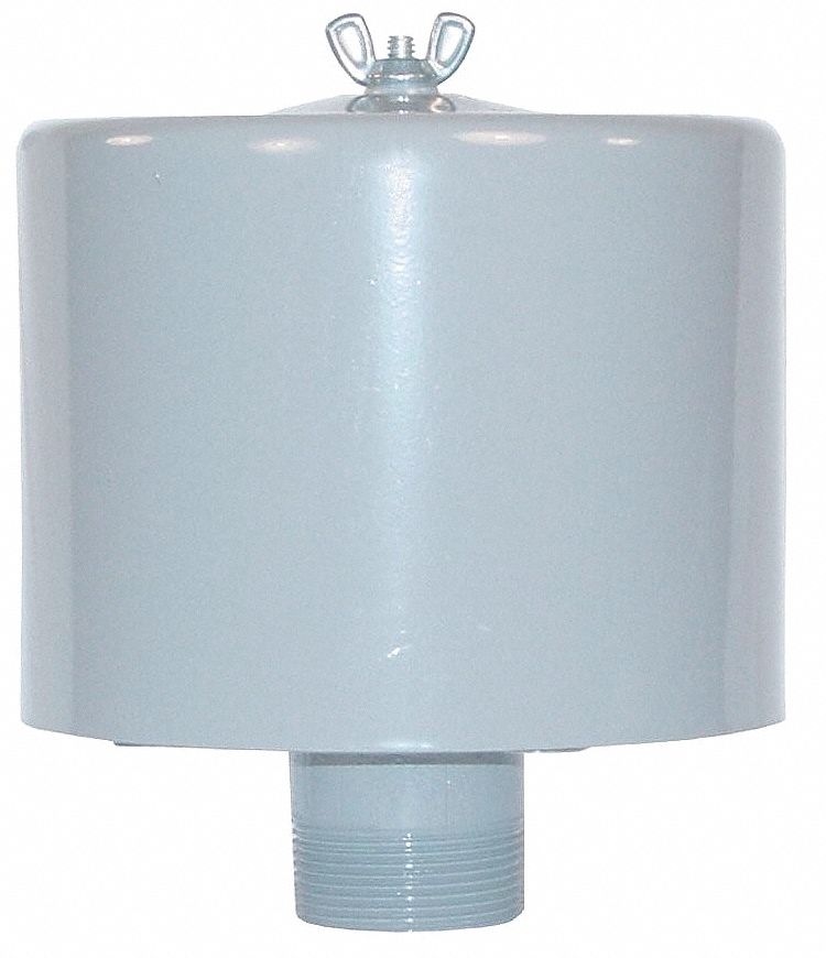 Filter Silencer: 1 1/2 in (M)NPT Inlet Size, 85 cfm, 6.62 in Overall Ht, 6 in Outside Dia