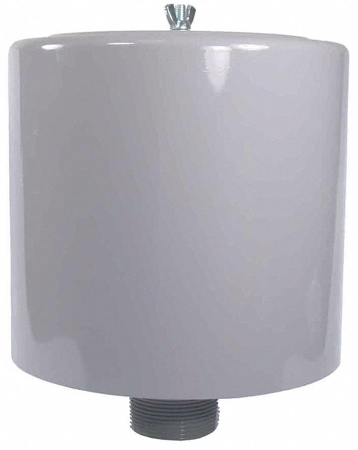 Filter Silencer: 2 1/2 in (M)NPT Inlet Size, 195 cfm, 12.5 in Overall Ht, 10 in Outside Dia