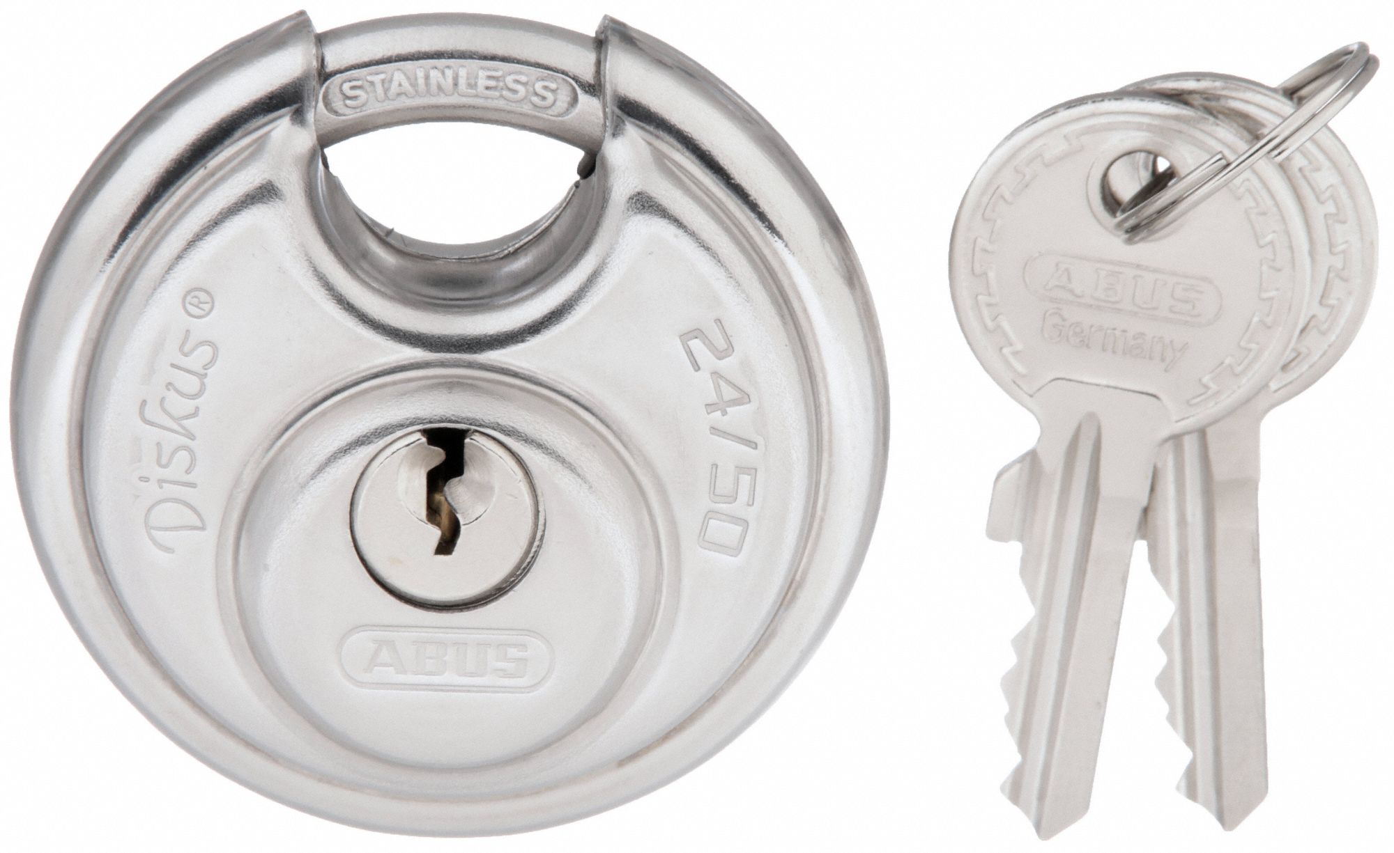 KEYED PADLOCK, 5/16 IN VERTICAL SHACKLE CLEARANCE, 33/64 IN HORIZONTAL SHACKLE CLEARANCE, 4 PINS, ABUS, SILVER