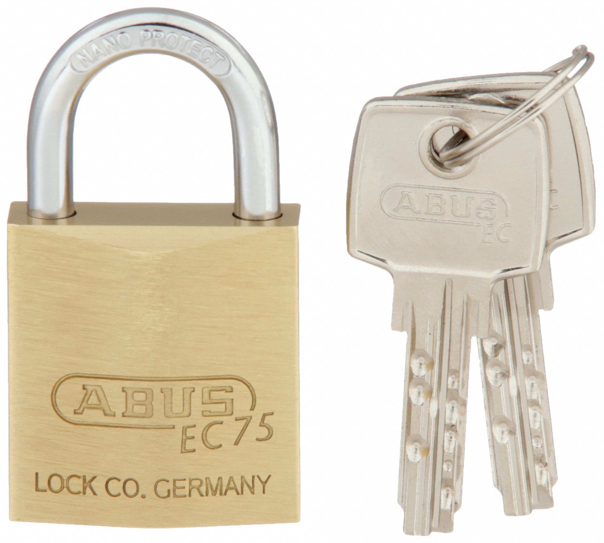 KEYED PADLOCK, 21/32 IN VERTICAL SHACKLE CLEARANCE, 5/8 IN HORIZONTAL SHACKLE CLEARANCE, 7343 KEY, ABUS, GOLD