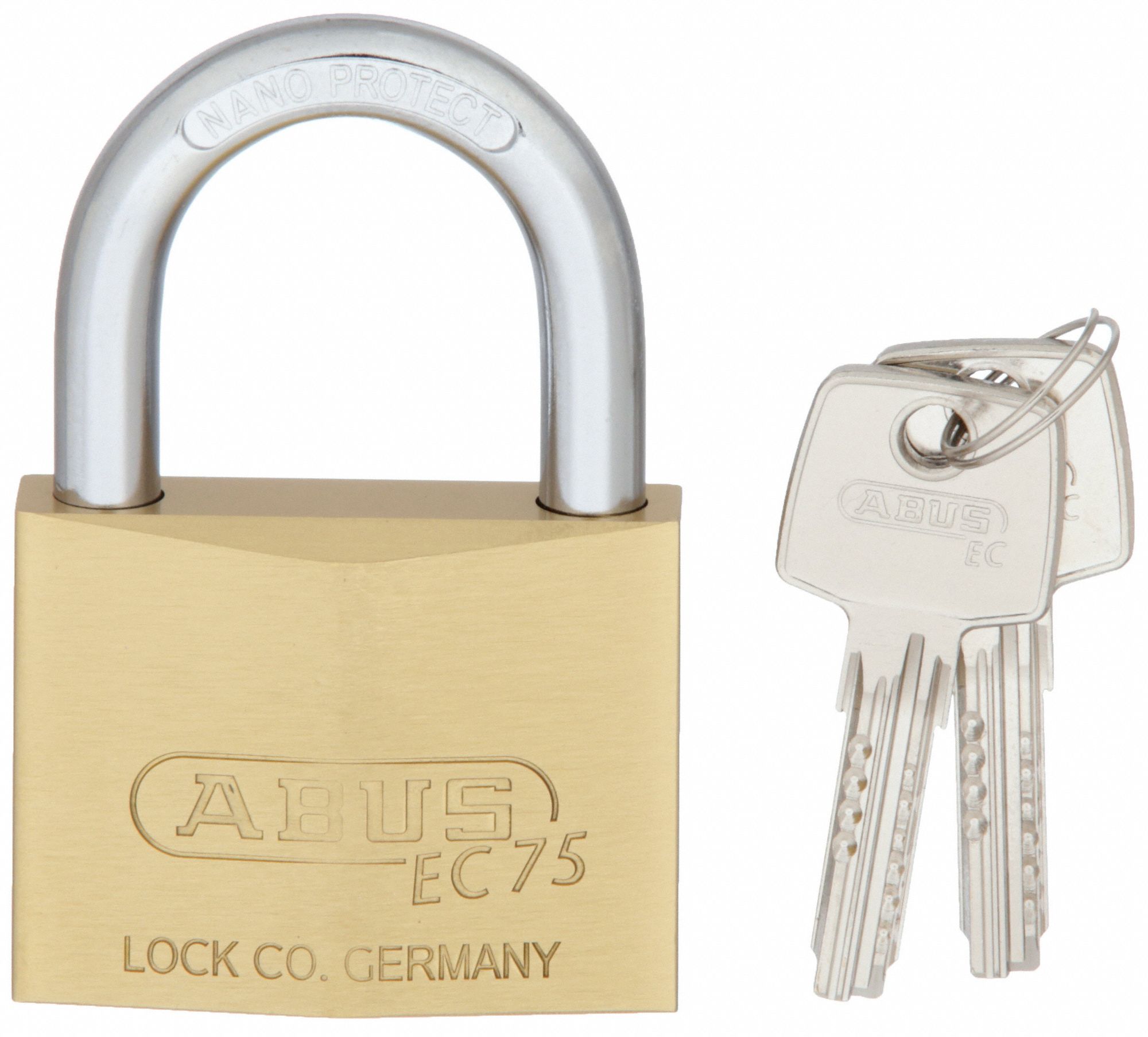 KEYED PADLOCK, 1 23/64 IN VERTICAL SHACKLE CLEARANCE, 1 19/64 IN HORIZONTAL SHACKLE CLEARANCE, 7562 KEY, GOLD