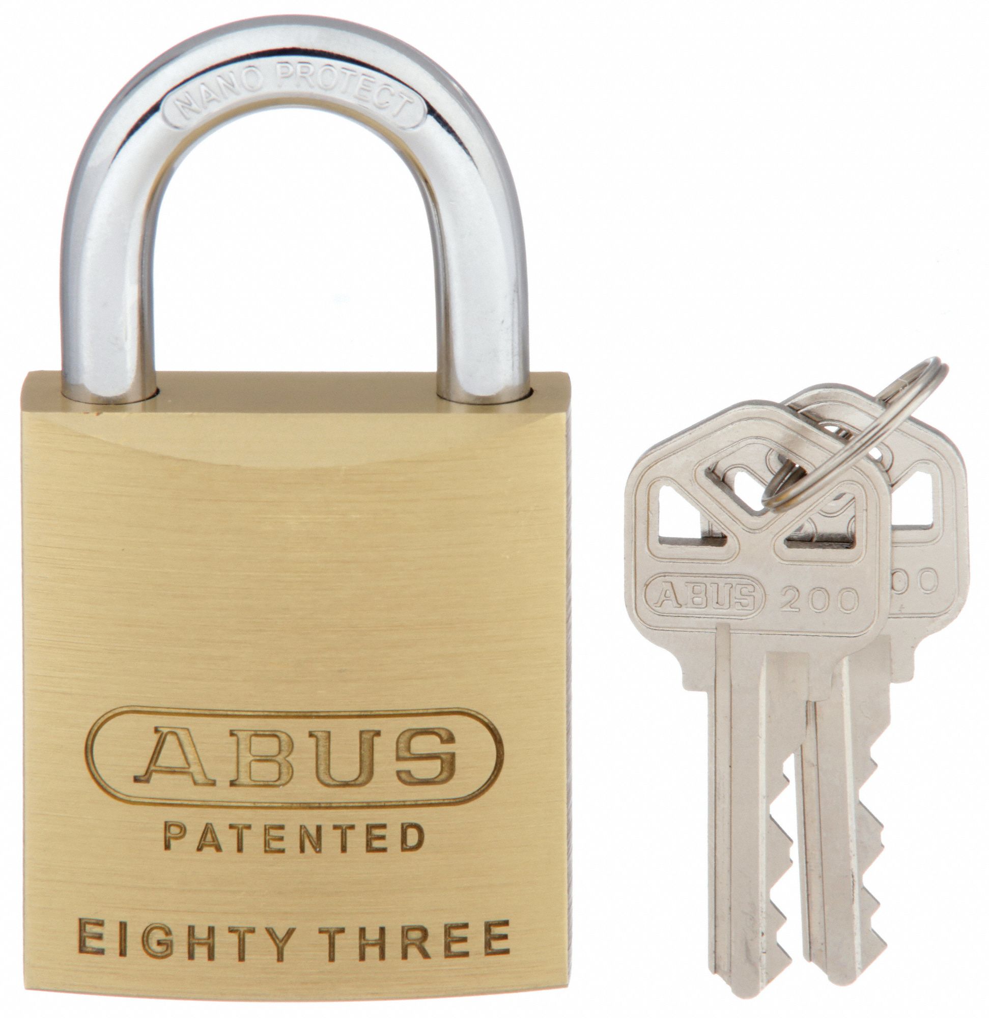 KEYED PADLOCK, 63/64 IN VERTICAL SHACKLE CLEARANCE, 59/64 IN HORIZONTAL SHACKLE CLEARANCE, 8311 KEY, ABUS, GOLD