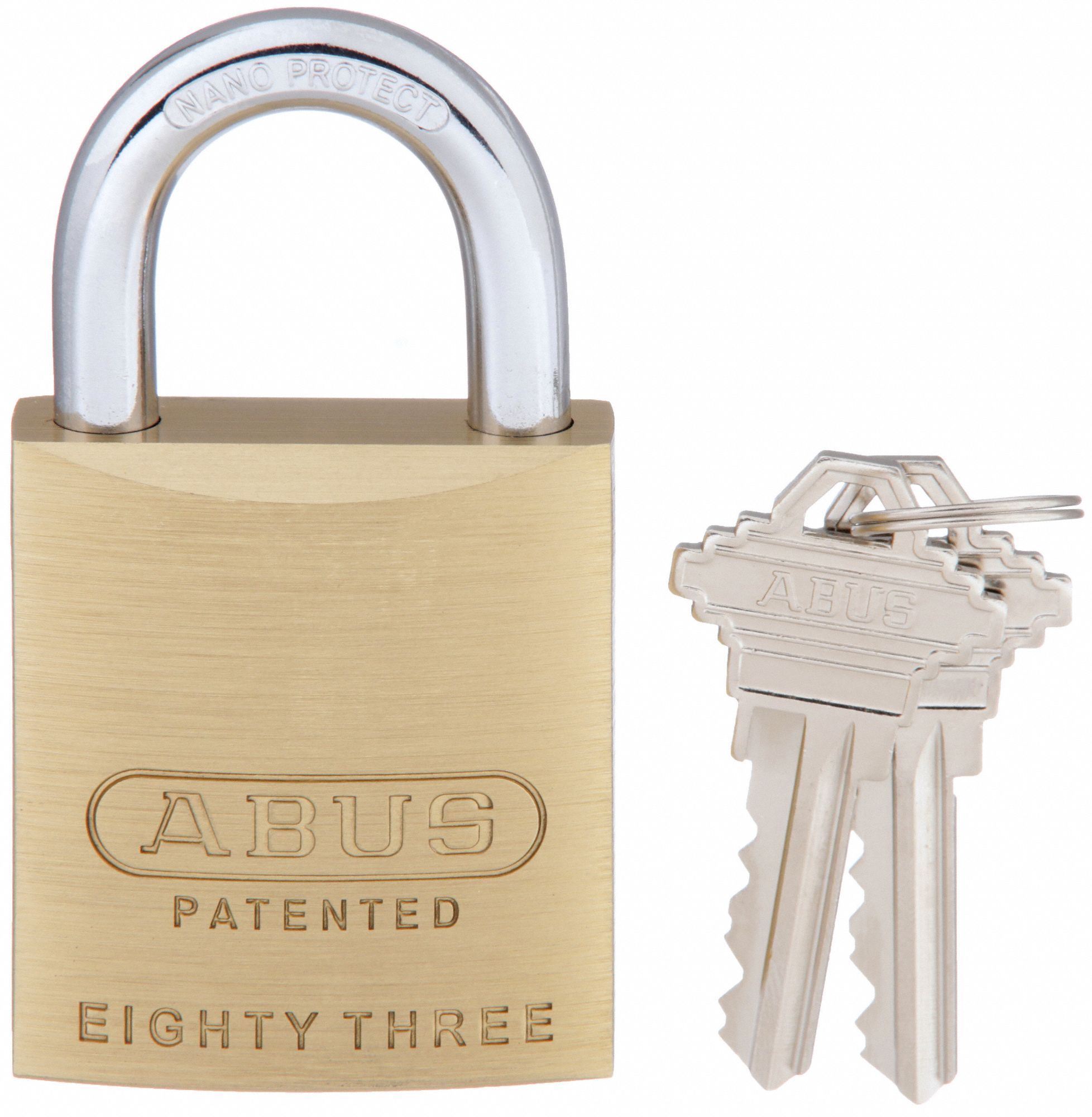 KEYED PADLOCK, 63/64 IN VERTICAL SHACKLE CLEARANCE, 59/64 IN HORIZONTAL SHACKLE CLEARANCE, ABUS, STEEL, GOLD