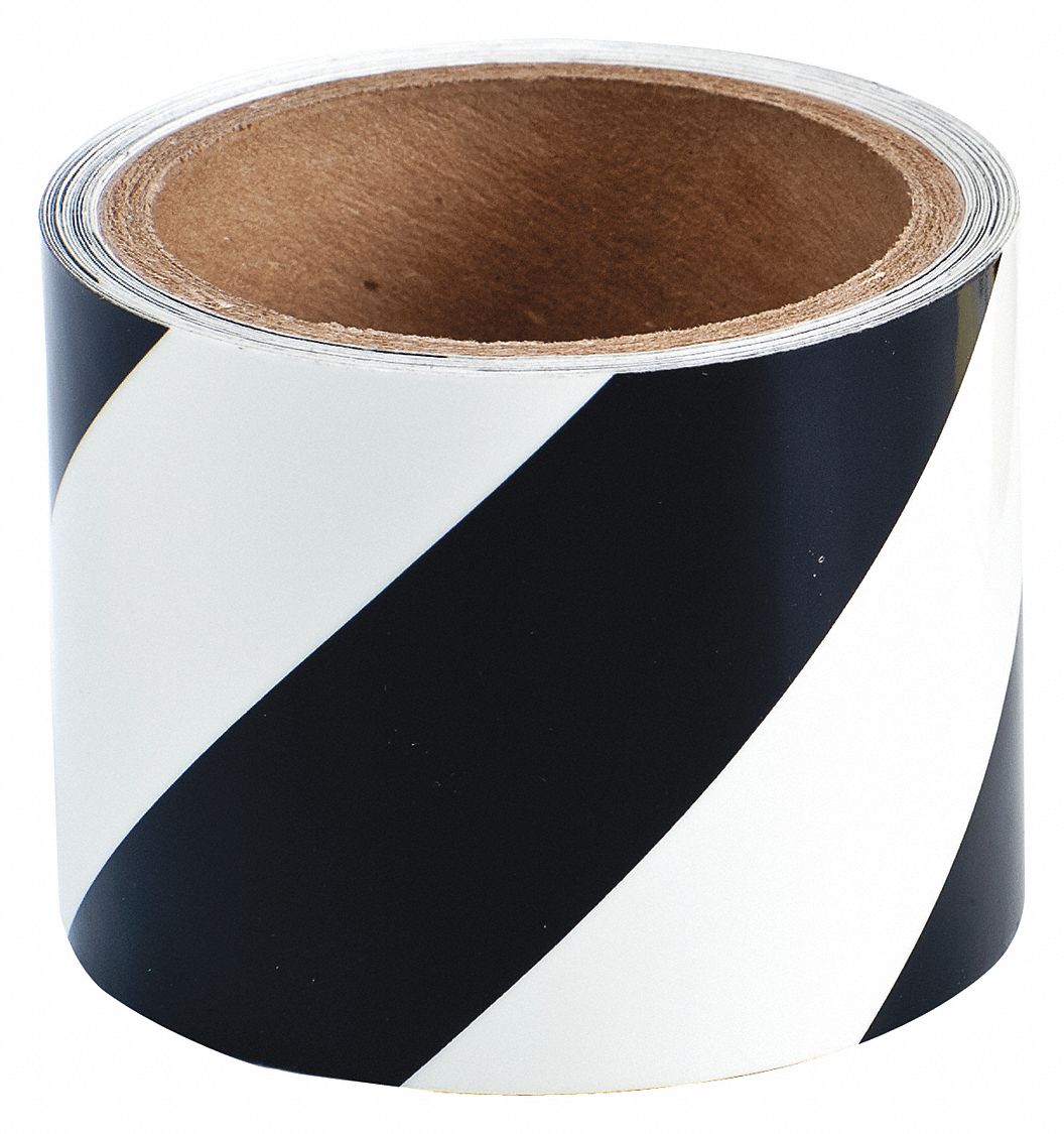 Floor Marking Tape: Glow-in-the-Dark, Striped, Black/White, 3 in x 15 ft, 8 mil Tape Thick