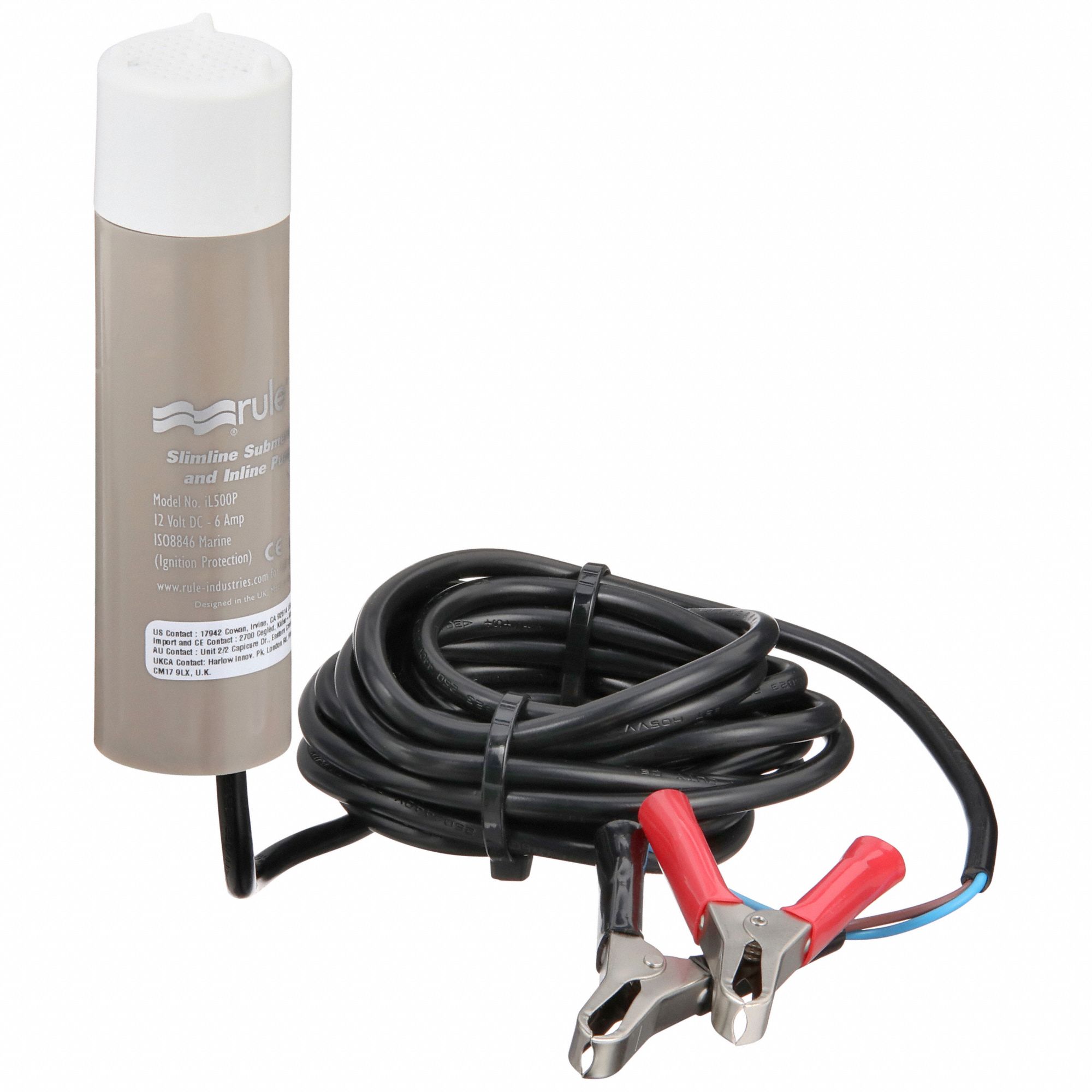 MARINE UTILITY PUMP, POTABLE, 12V DC, 32 FT MAXIMUM HEAD, 3/4 IN BARBED DISCHARGE, BATTERY CLIPS