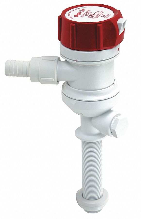 Livewell Pump: 1, 100 gph Max Flow, Through-Hull Straight Pickup Tube, Intake Connection 4 3/4 in NPS