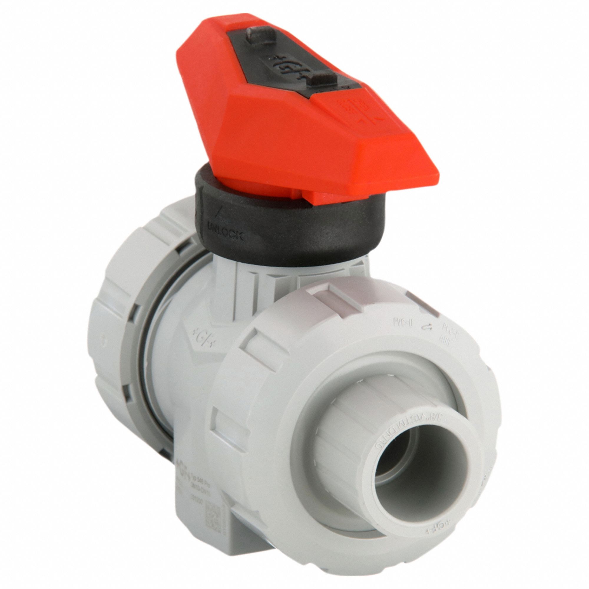 Manual Two-Way Ball Valve: 3/8 in, CPVC, Straight, 16 bar Max. Pressure (CWP), Tee