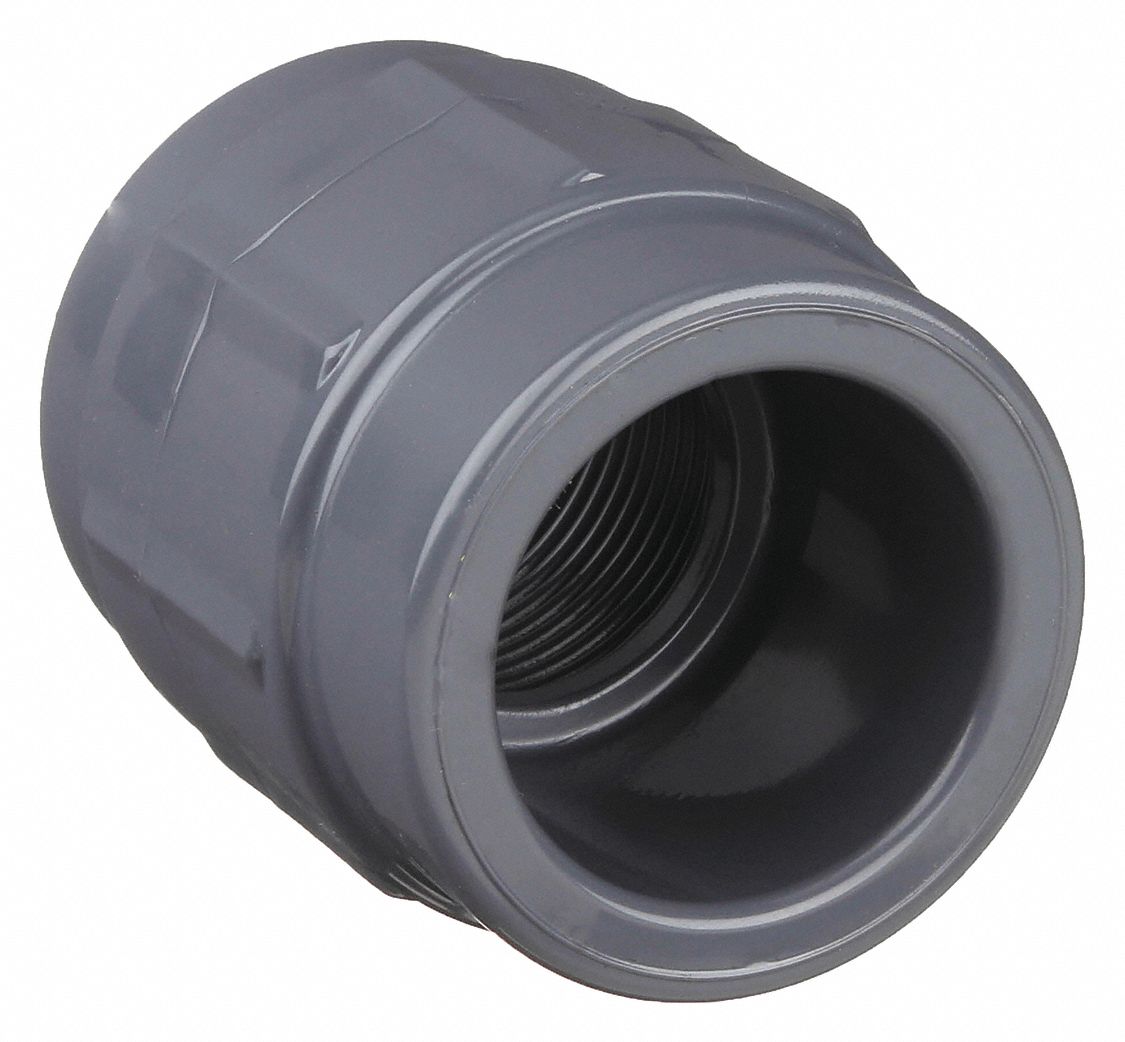 Female Adapter: 1 in x 1 in Fitting Pipe Size, Schedule 80, Female Socket x  Female NPT, Gray