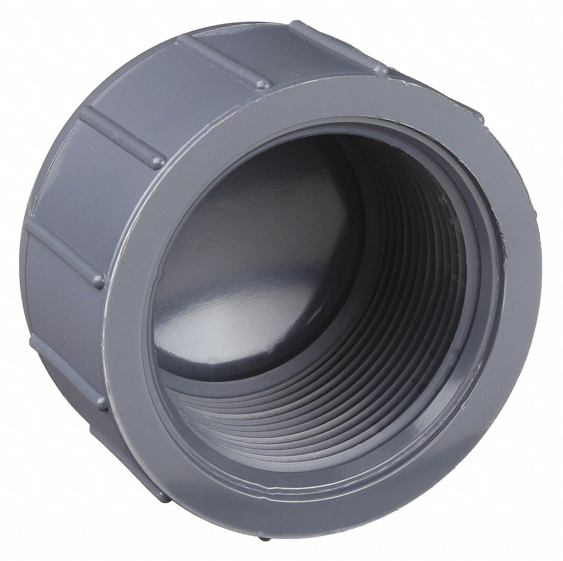 CAP: 4 IN FITTING PIPE SIZE, SCHEDULE 80, FEMALE NPT THREAD, GREY
