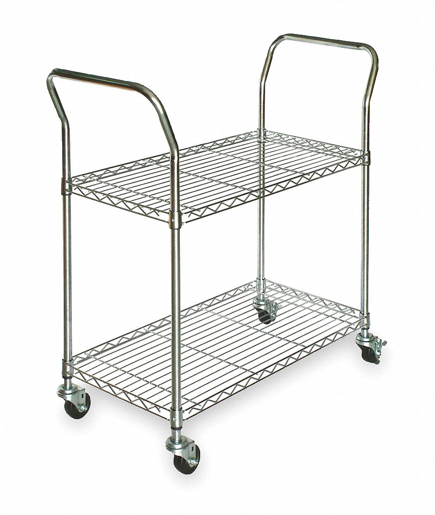 UTILITY CART WITH SHALLOW LIPPED WIRE SHELVES, 350 LB LOAD CAPACITY, SILVER