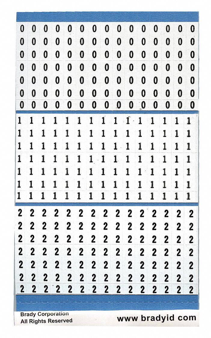 Wire Marker Book: 0 to 9, Black on White, 450 Labels, Vinyl Cloth, -40°F to 176°F