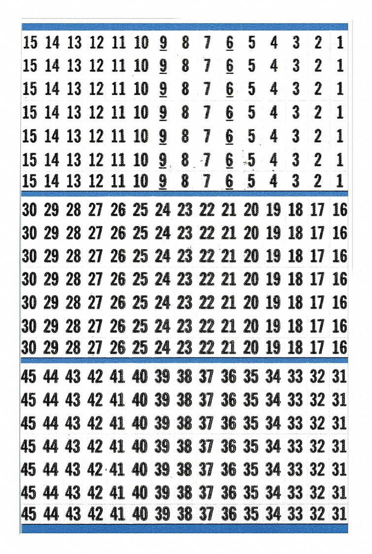 Wire Marker Book: 1 to 45, Black on White, 450 Labels, Vinyl Cloth, -40°F to 176°F