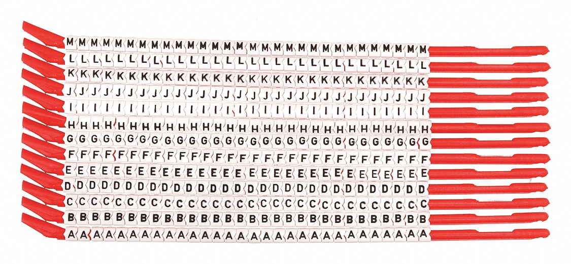 Wire Marker Wand: A to M, Black on White, 390 Labels, Nylon, -30°F to 251°F, 13 PK