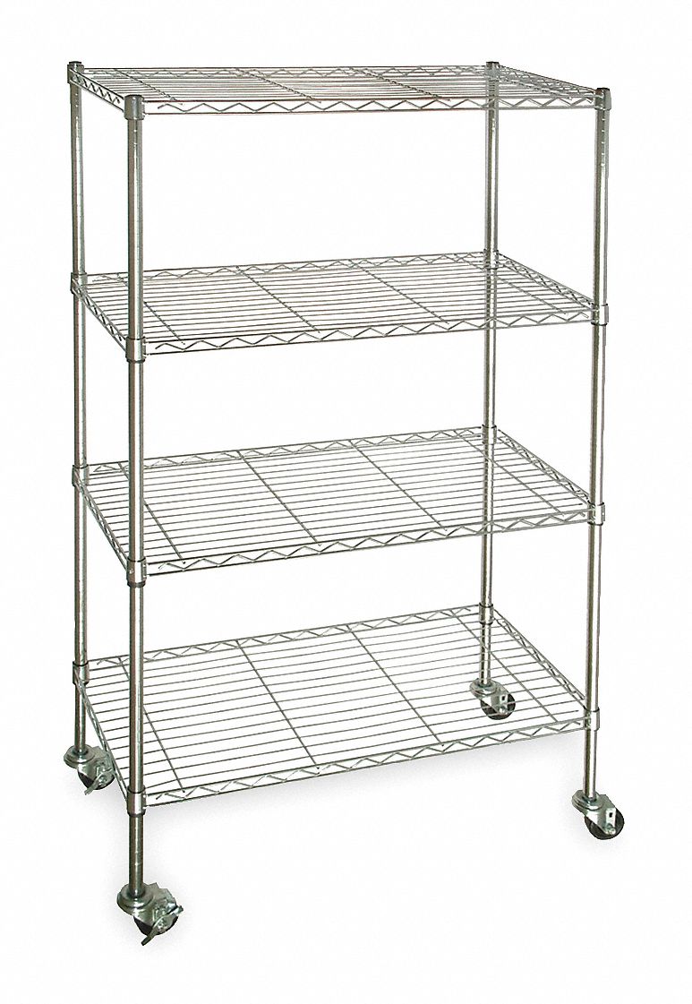 WIRE SHELVING UNIT, 36 IN X 24 IN X 68 IN, DRY, SPLIT SLEEVE, 4 SHELVES, SILVER
