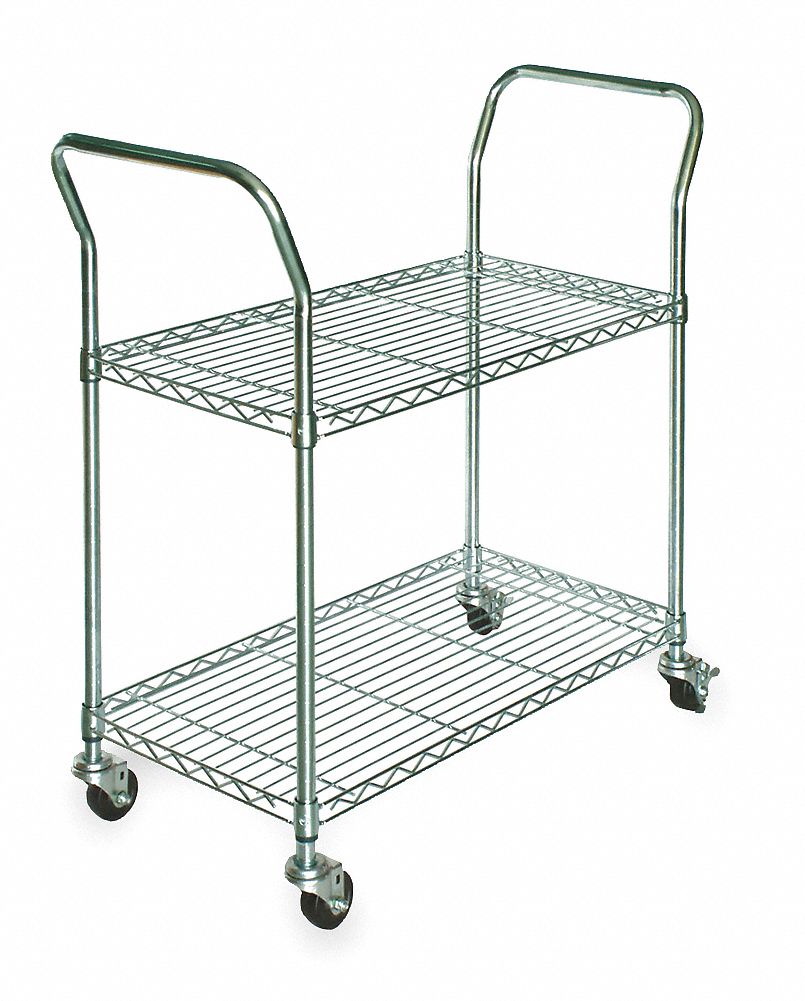 UTILITY CART WITH SHALLOW LIPPED WIRE SHELVES, 350 LB LOAD CAPACITY, SILVER
