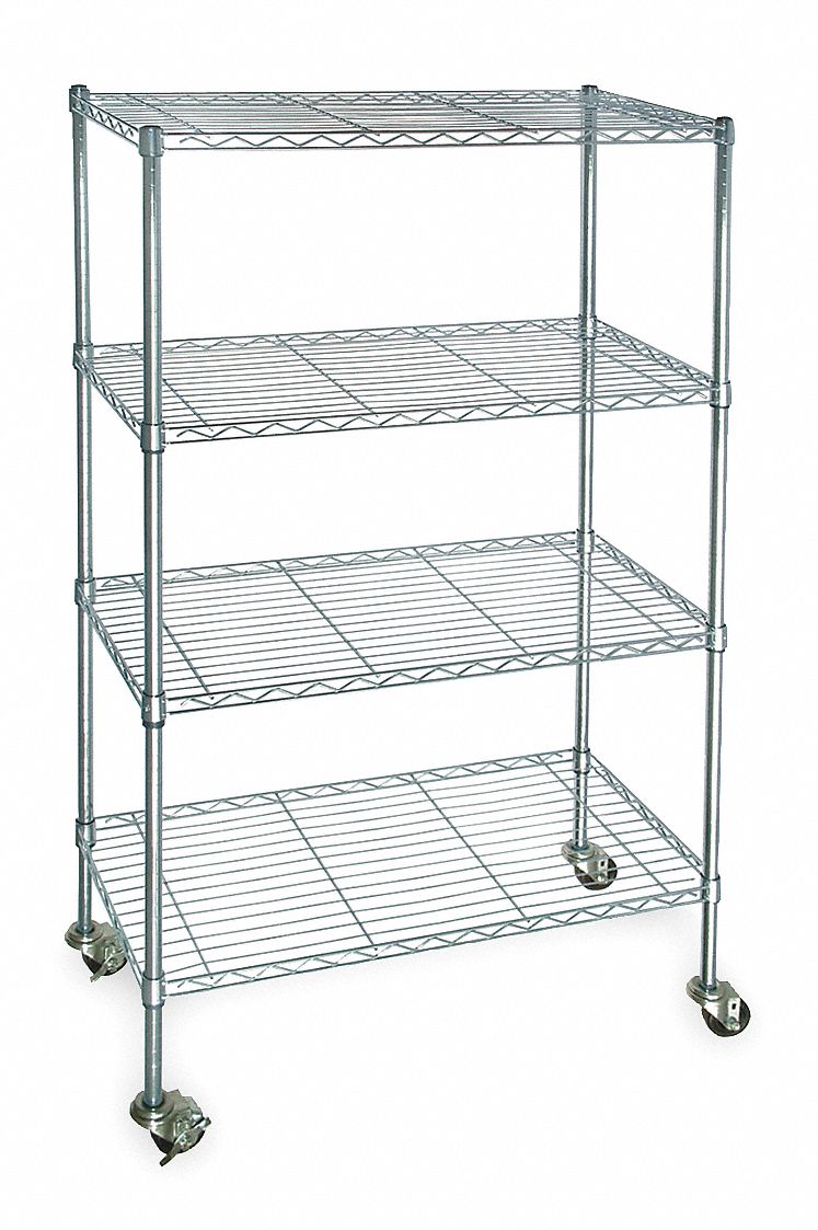 WIRE SHELVING UNIT, 48 IN X 24 IN X 68 IN, DRY, SPLIT SLEEVE, 4 SHELVES, SILVER