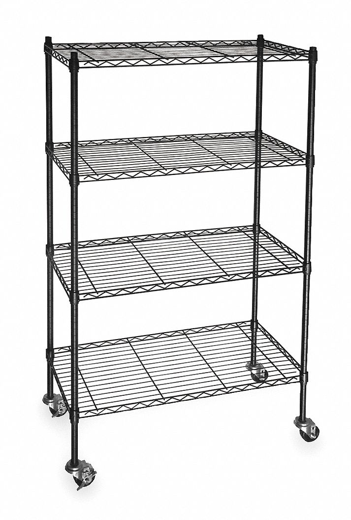 WIRE SHELVING UNIT, 60 IN X 18 IN X 68 IN, DRY, SPLIT SLEEVE, 4 SHELVES, BLACK