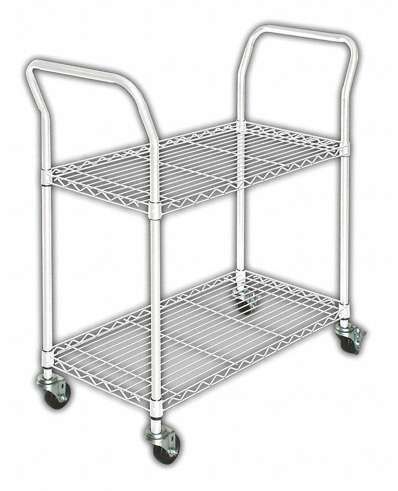 UTILITY CART WITH SHALLOW LIPPED WIRE SHELVES, 350 LB LOAD CAPACITY, WHITE