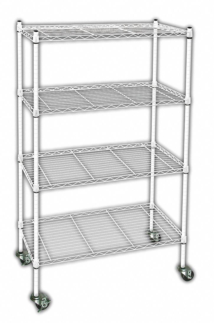 WIRE SHELVING UNIT, 36 IN X 24 IN X 68 IN, DRY, SPLIT SLEEVE, 4 SHELVES, WHITE