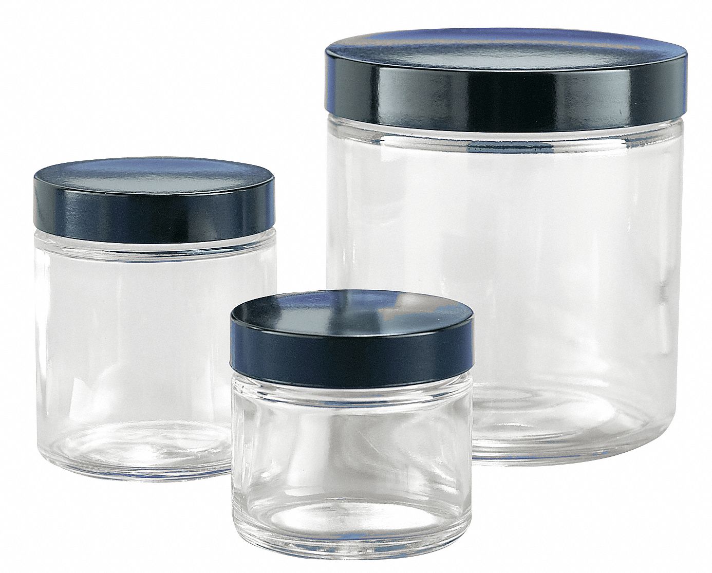 Straight Sided Glass Jar with Black Plastic Lid, 6 oz