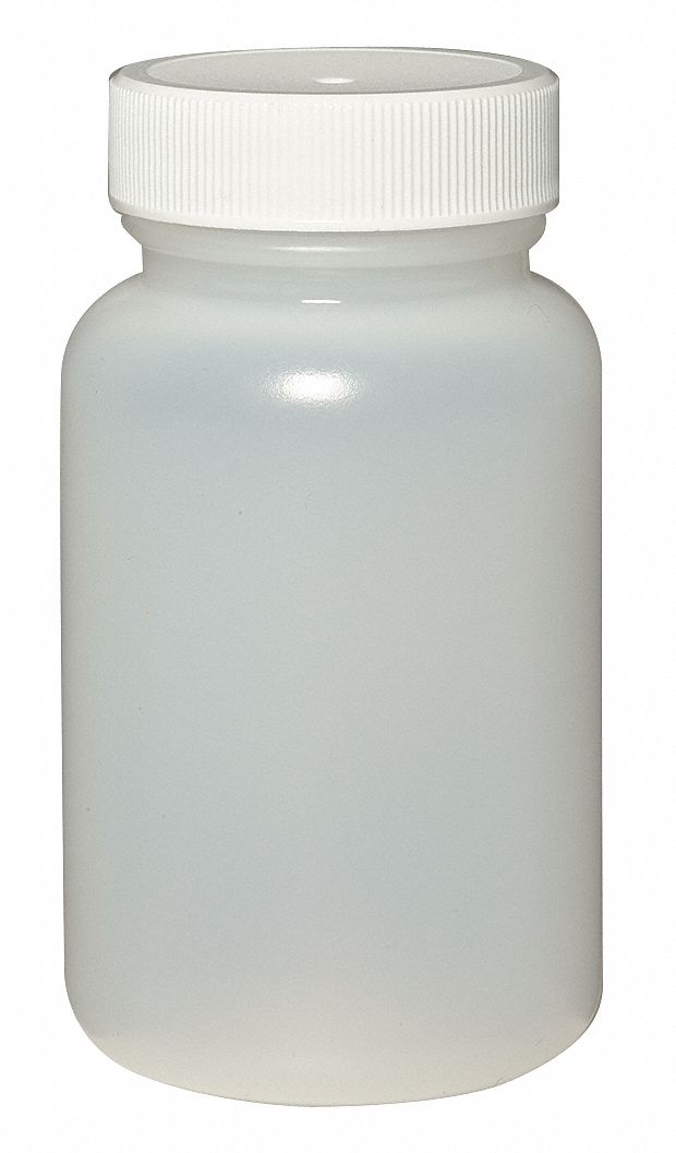 Jar: HDPE, 4 fl oz Capacity - oz, 120 mL Capacity - mL, 50 mm Body Dia, 90 mm Overall Ht, Round